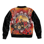 Sturt's Desert Pea And Emu Australia Bomber Jacket Uluru Aboriginal Art