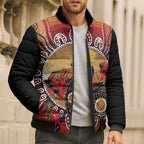 Sturt's Desert Pea And Emu Australia Bomber Puffer Jacket Uluru Aboriginal Art - Aussie Hoodie