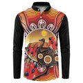 Sturt's Desert Pea And Emu Australia Button Sweatshirt Uluru Aboriginal Art