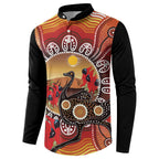Sturt's Desert Pea And Emu Australia Button Sweatshirt Uluru Aboriginal Art