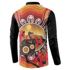 Sturt's Desert Pea And Emu Australia Button Sweatshirt Uluru Aboriginal Art