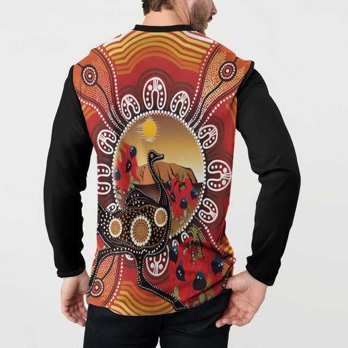 Sturt's Desert Pea And Emu Australia Button Sweatshirt Uluru Aboriginal Art