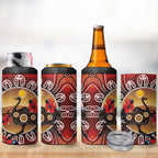 Sturt's Desert Pea And Emu Australia 4 in 1 Can Cooler Tumbler Uluru Aboriginal Art