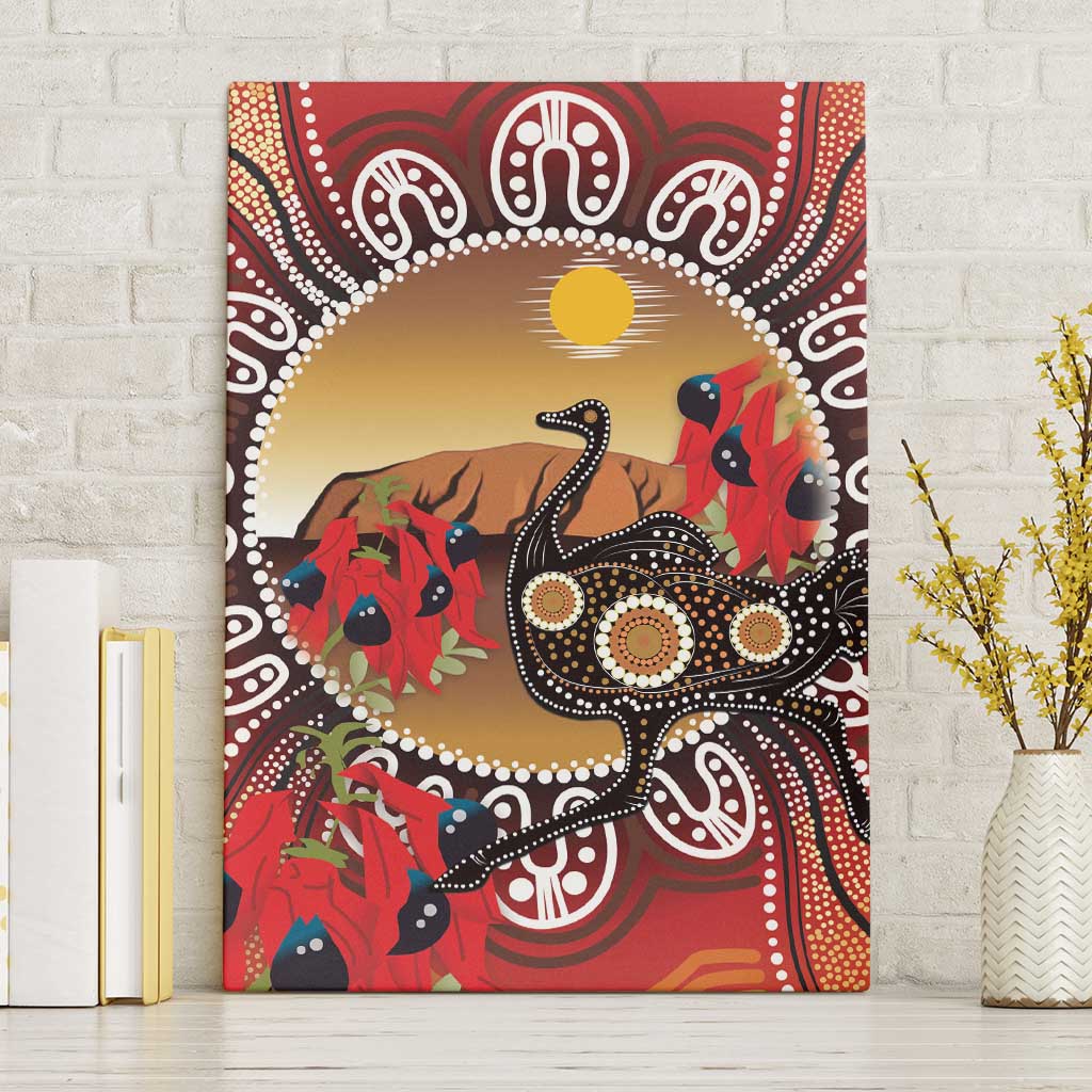 Sturt's Desert Pea And Emu Australia Canvas Wall Art Uluru Aboriginal Art