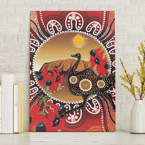 Sturt's Desert Pea And Emu Australia Canvas Wall Art Uluru Aboriginal Art