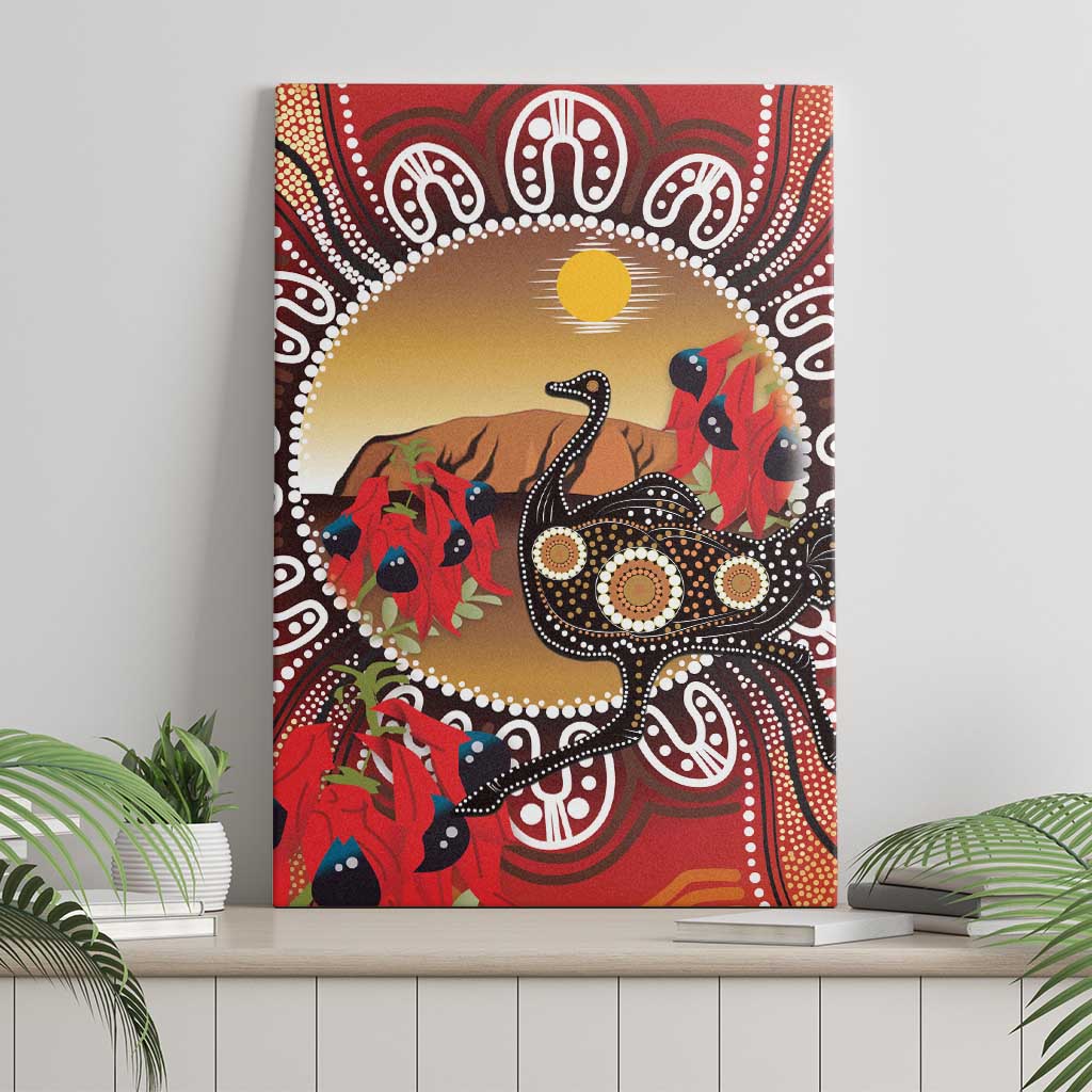Sturt's Desert Pea And Emu Australia Canvas Wall Art Uluru Aboriginal Art