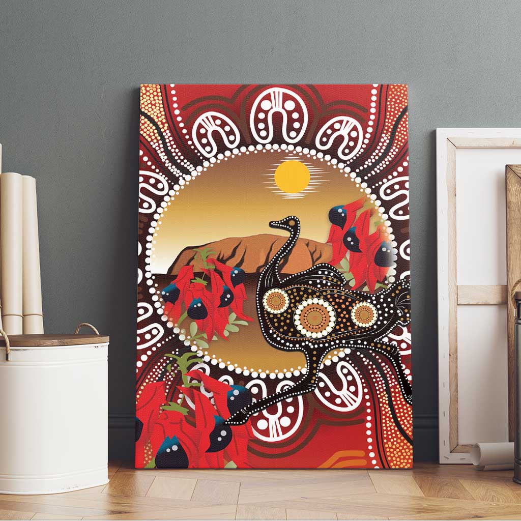 Sturt's Desert Pea And Emu Australia Canvas Wall Art Uluru Aboriginal Art
