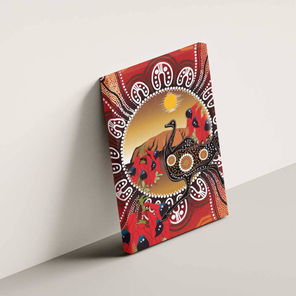 Sturt's Desert Pea And Emu Australia Canvas Wall Art Uluru Aboriginal Art