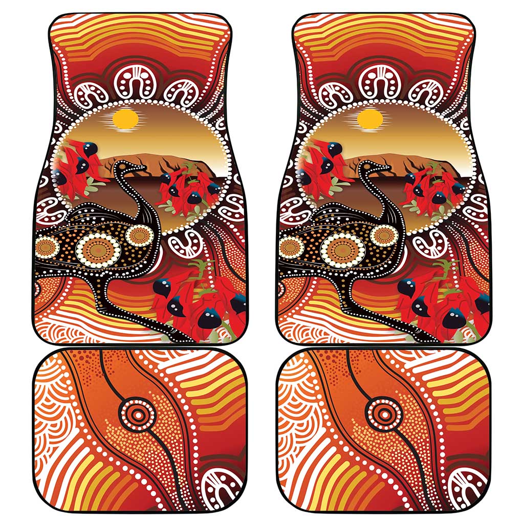 Sturt's Desert Pea And Emu Australia Car Mats Uluru Aboriginal Art