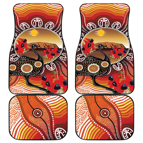Sturt's Desert Pea And Emu Australia Car Mats Uluru Aboriginal Art