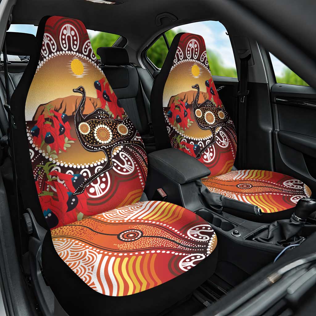 Sturt's Desert Pea And Emu Australia Car Seat Cover Uluru Aboriginal Art