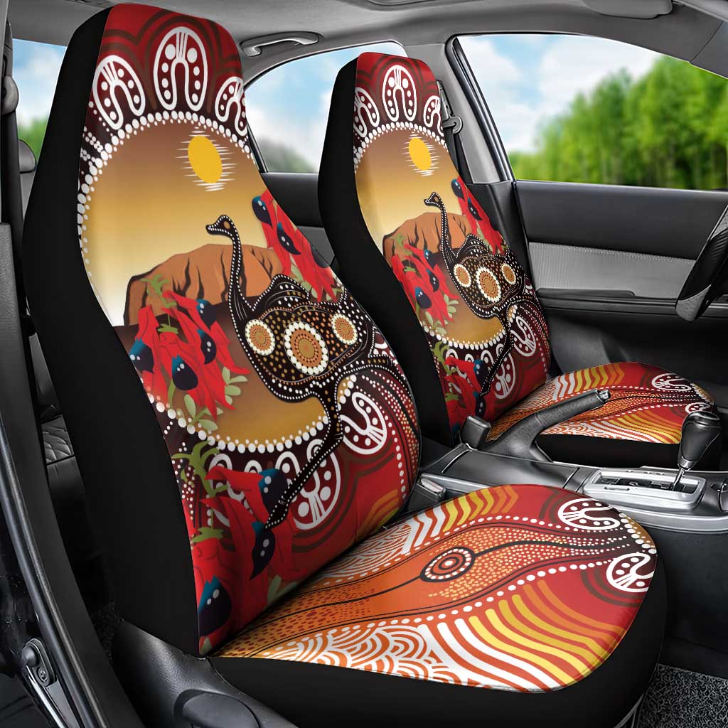 Sturt's Desert Pea And Emu Australia Car Seat Cover Uluru Aboriginal Art