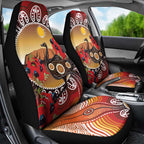 Sturt's Desert Pea And Emu Australia Car Seat Cover Uluru Aboriginal Art