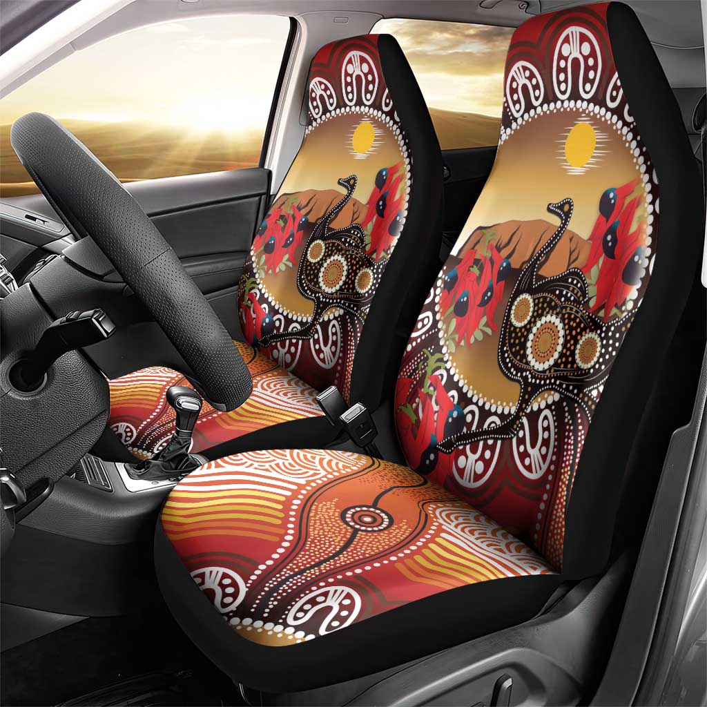 Sturt's Desert Pea And Emu Australia Car Seat Cover Uluru Aboriginal Art