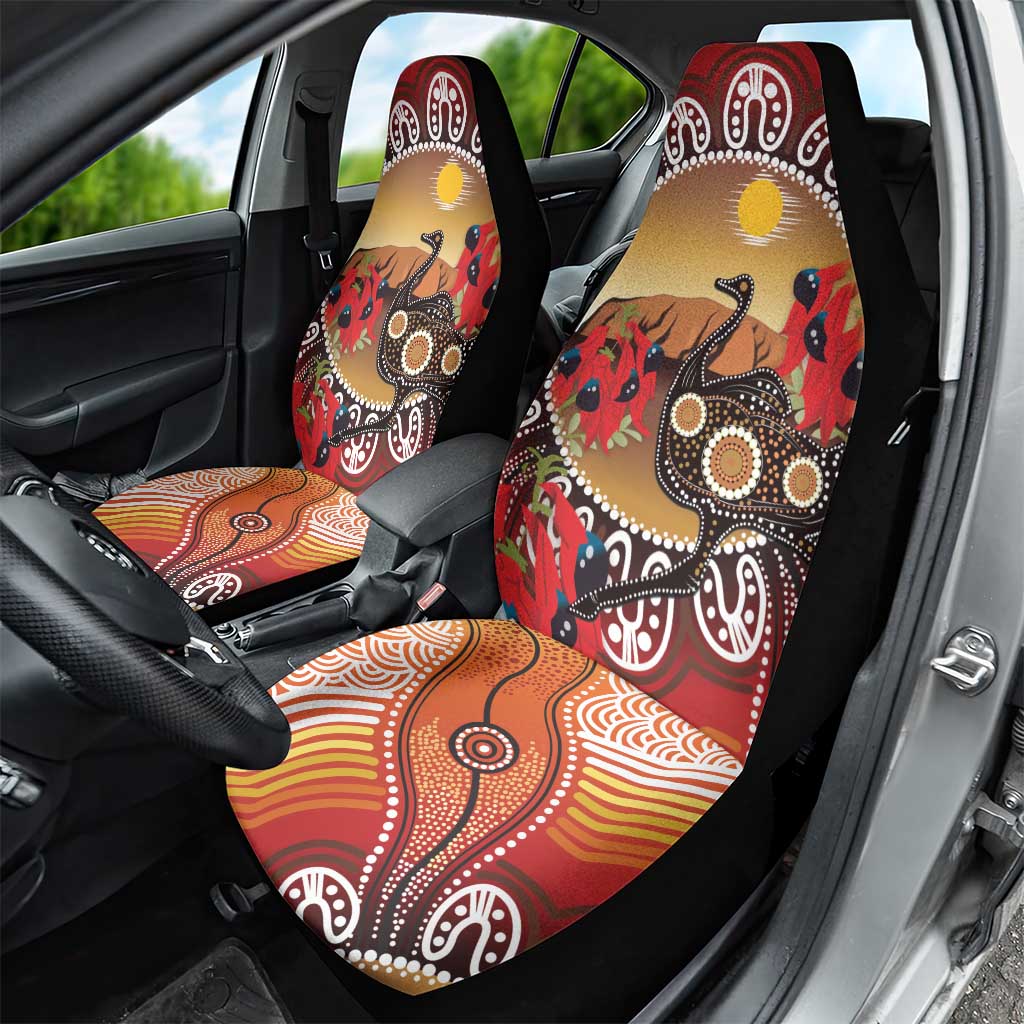 Sturt's Desert Pea And Emu Australia Car Seat Cover Uluru Aboriginal Art
