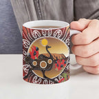Sturt's Desert Pea And Emu Australia Ceramic Mug Uluru Aboriginal Art - Aussie Hoodie