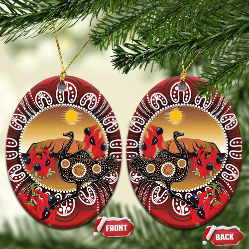 Sturt's Desert Pea And Emu Australia Ceramic Ornament Uluru - Aboriginal Art