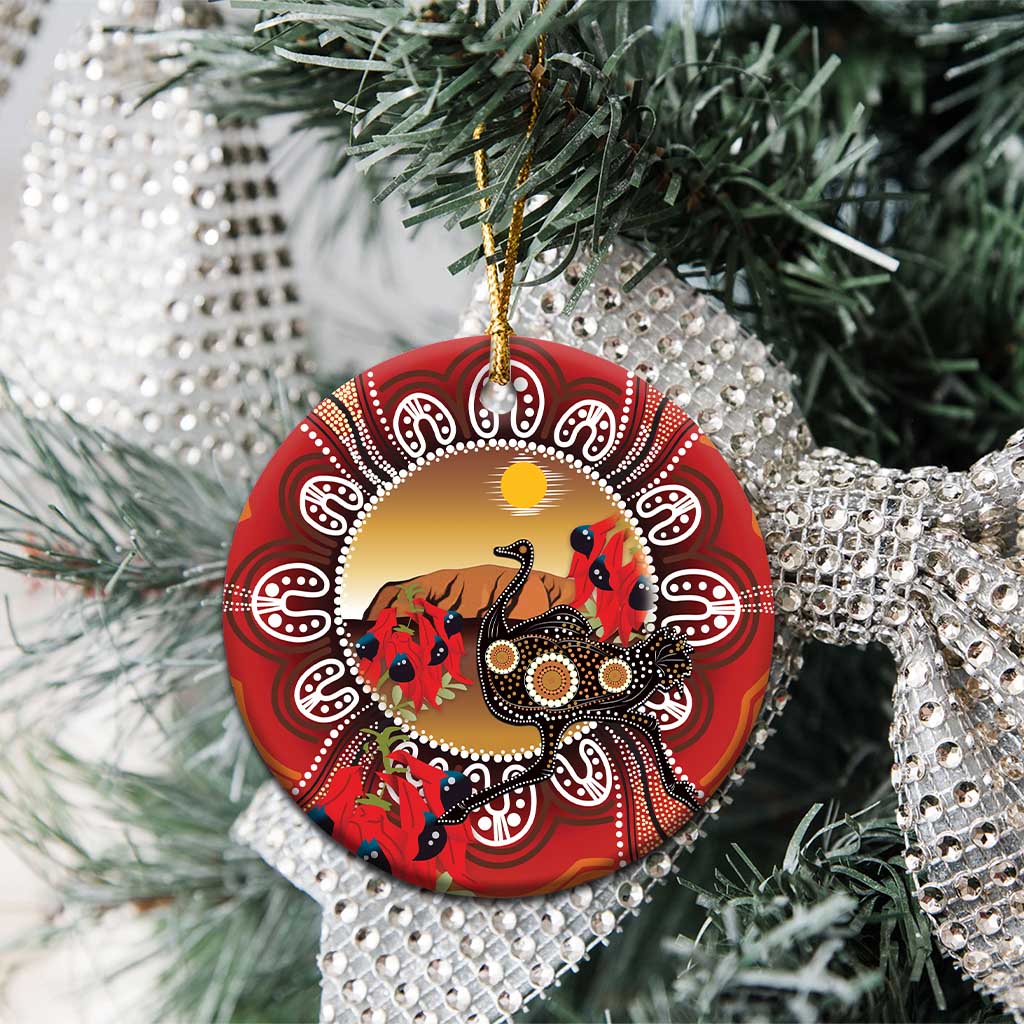 Sturt's Desert Pea And Emu Australia Ceramic Ornament Uluru - Aboriginal Art