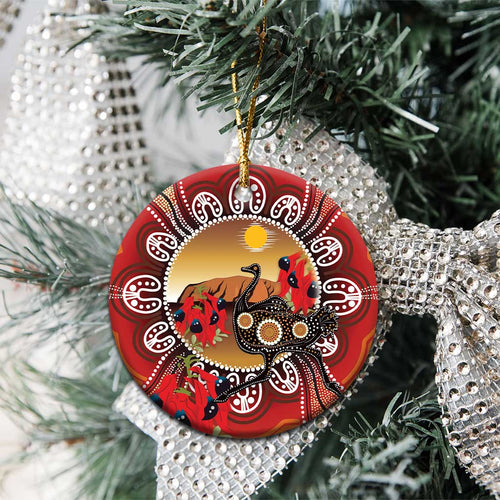 Sturt's Desert Pea And Emu Australia Ceramic Ornament Uluru - Aboriginal Art