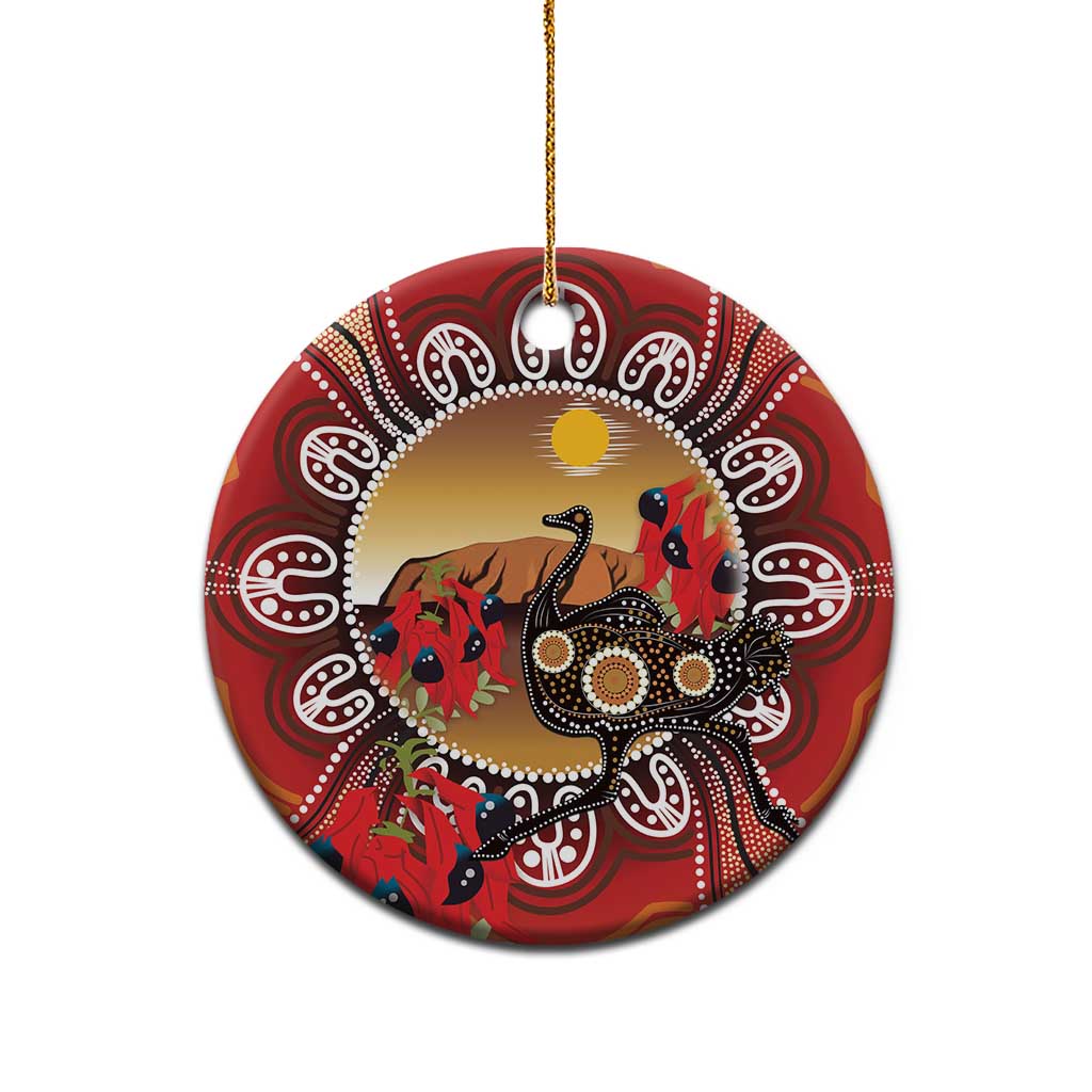 Sturt's Desert Pea And Emu Australia Ceramic Ornament Uluru - Aboriginal Art