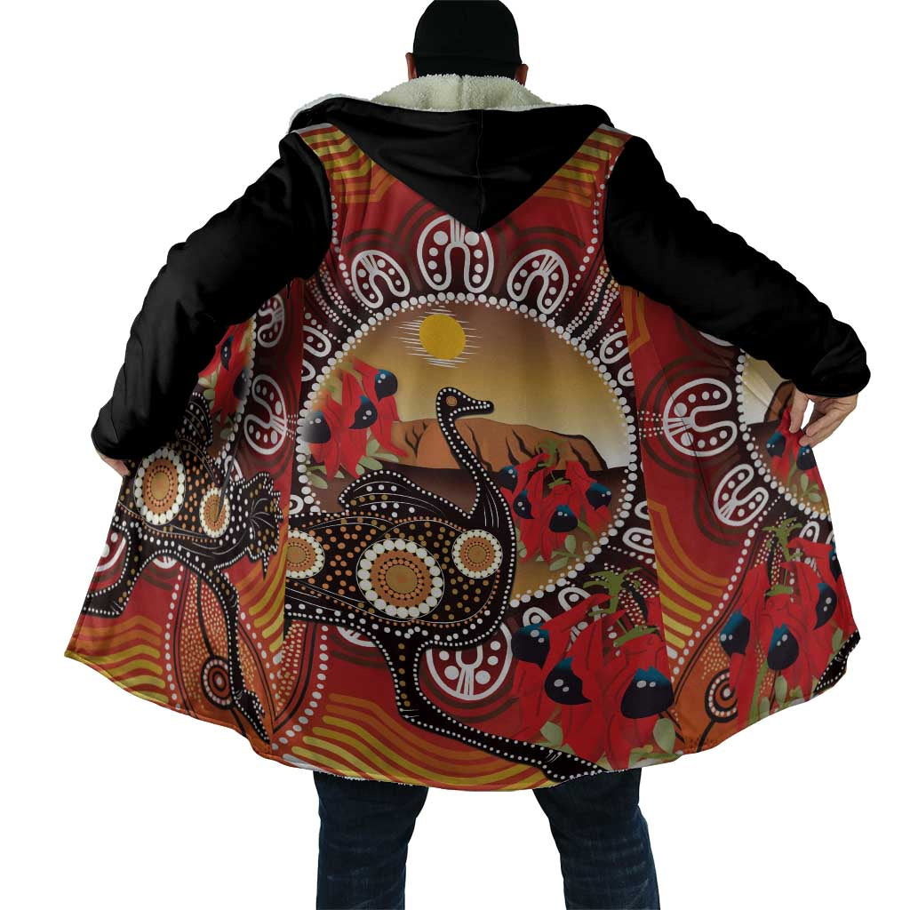 Sturt's Desert Pea And Emu Australia Cloak Uluru Aboriginal Art - Aussie Hoodie