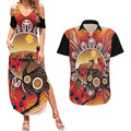 Sturt's Desert Pea And Emu Australia Couples Matching Summer Maxi Dress and Hawaiian Shirt Uluru Aboriginal Art
