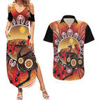 Sturt's Desert Pea And Emu Australia Couples Matching Summer Maxi Dress and Hawaiian Shirt Uluru Aboriginal Art