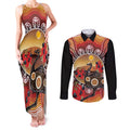 Sturt's Desert Pea And Emu Australia Couples Matching Tank Maxi Dress and Long Sleeve Button Shirt Uluru Aboriginal Art