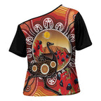 Sturt's Desert Pea And Emu Australia Cross Shoulder Shirt Uluru Aboriginal Art - Aussie Hoodie