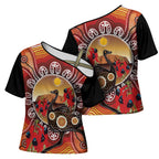 Sturt's Desert Pea And Emu Australia Cross Shoulder Shirt Uluru Aboriginal Art - Aussie Hoodie