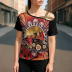 Sturt's Desert Pea And Emu Australia Cross Shoulder Shirt Uluru Aboriginal Art - Aussie Hoodie