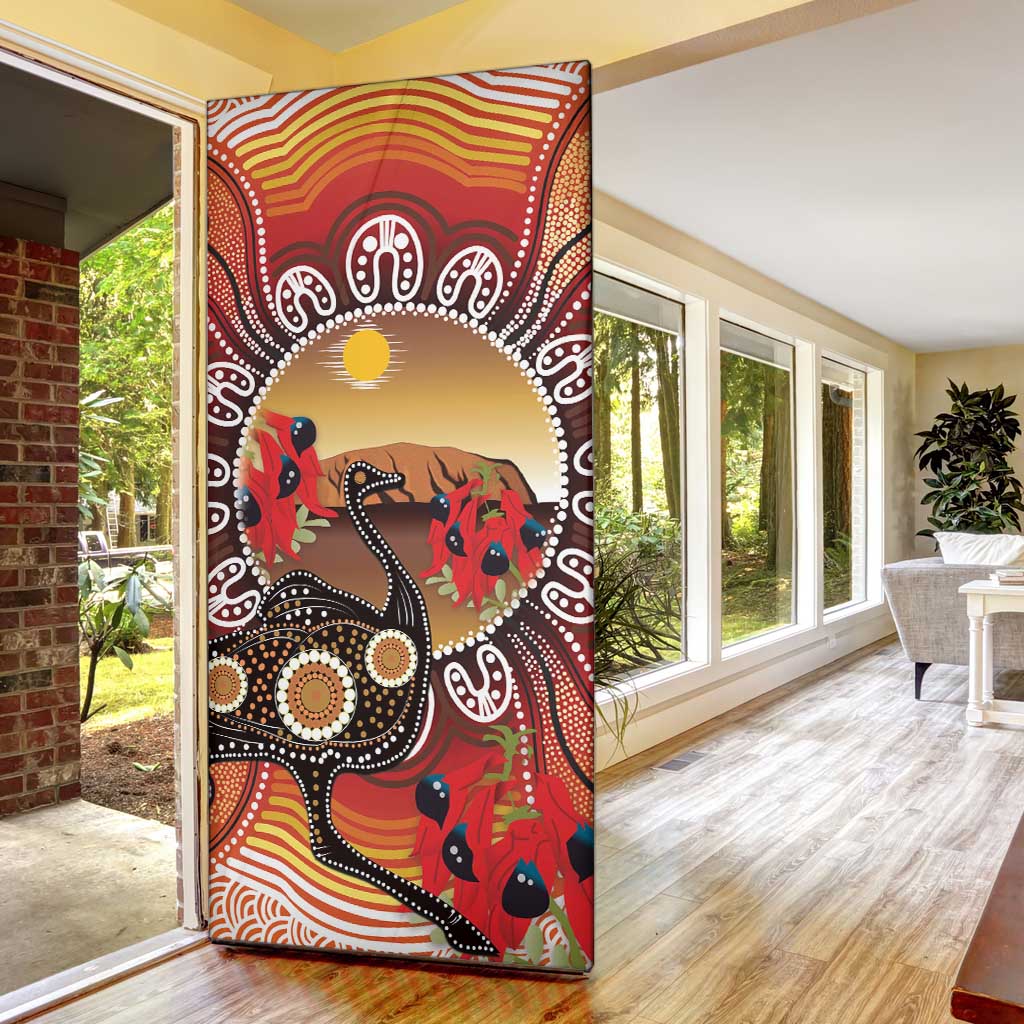 Sturt's Desert Pea And Emu Australia Door Cover Uluru Aboriginal Art - Aussie Hoodie