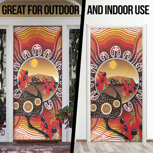 Sturt's Desert Pea And Emu Australia Door Cover Uluru Aboriginal Art - Aussie Hoodie