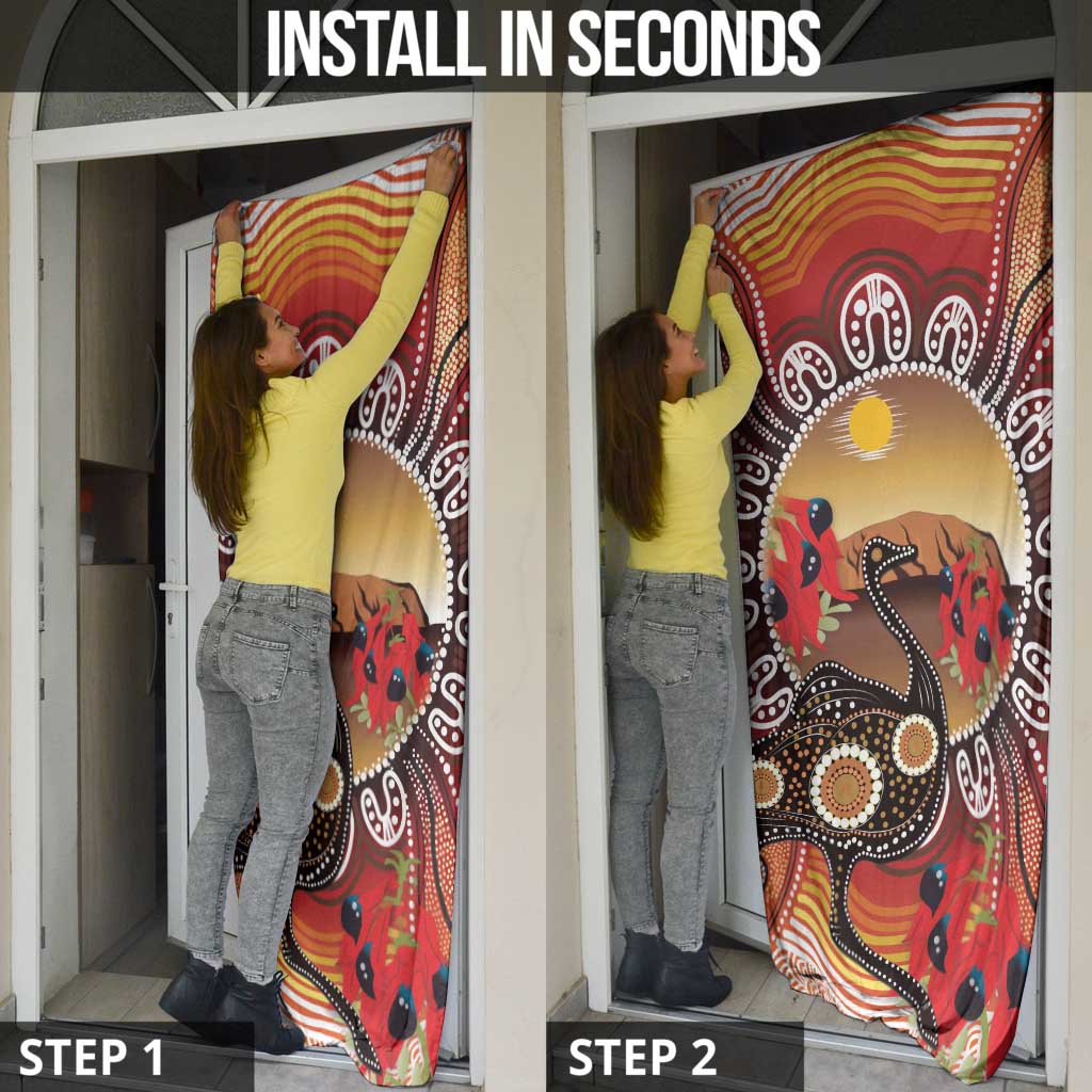 Sturt's Desert Pea And Emu Australia Door Cover Uluru Aboriginal Art - Aussie Hoodie