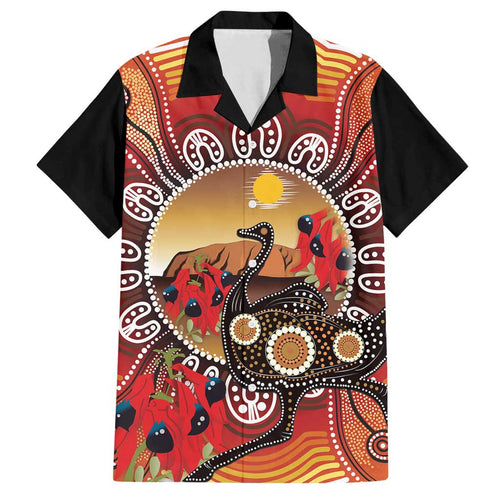 Sturt's Desert Pea And Emu Australia Family Matching Long Sleeve Bodycon Dress and Hawaiian Shirt Uluru Aboriginal Art