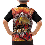 Sturt's Desert Pea And Emu Australia Family Matching Mermaid Dress and Hawaiian Shirt Uluru Aboriginal Art