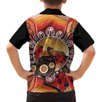 Sturt's Desert Pea And Emu Australia Family Matching Off The Shoulder Long Sleeve Dress and Hawaiian Shirt Uluru Aboriginal Art