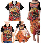 Sturt's Desert Pea And Emu Australia Family Matching Puletasi and Hawaiian Shirt Uluru Aboriginal Art