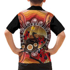 Sturt's Desert Pea And Emu Australia Family Matching Short Sleeve Bodycon Dress and Hawaiian Shirt Uluru Aboriginal Art