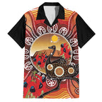 Sturt's Desert Pea And Emu Australia Family Matching Short Sleeve Bodycon Dress and Hawaiian Shirt Uluru Aboriginal Art