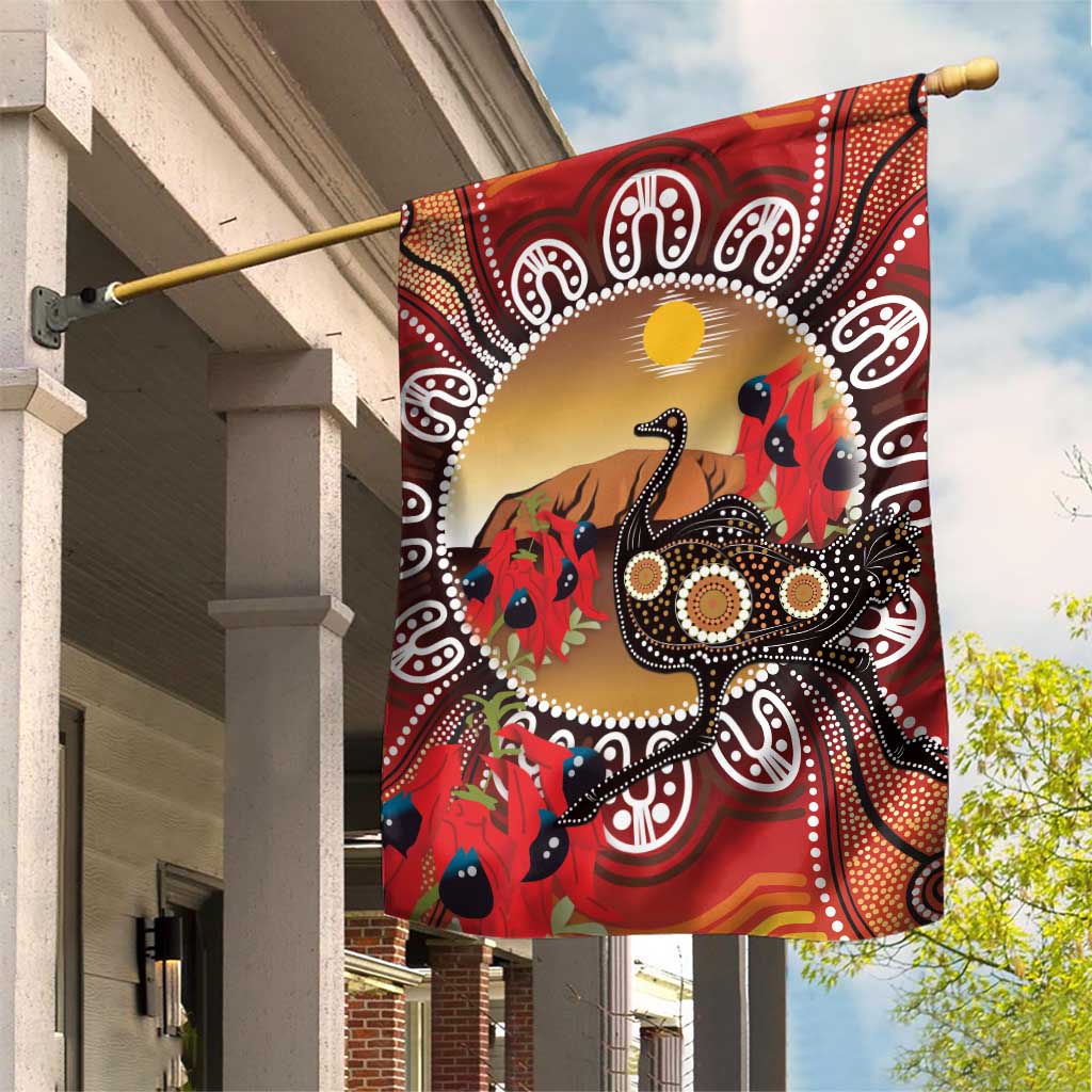 Sturt's Desert Pea And Emu Australia Garden Flag Uluru Aboriginal Art