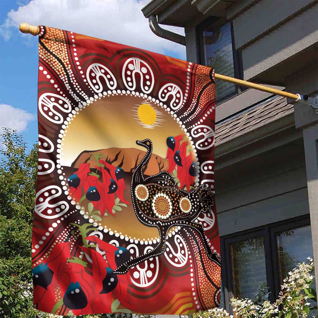 Sturt's Desert Pea And Emu Australia Garden Flag Uluru Aboriginal Art