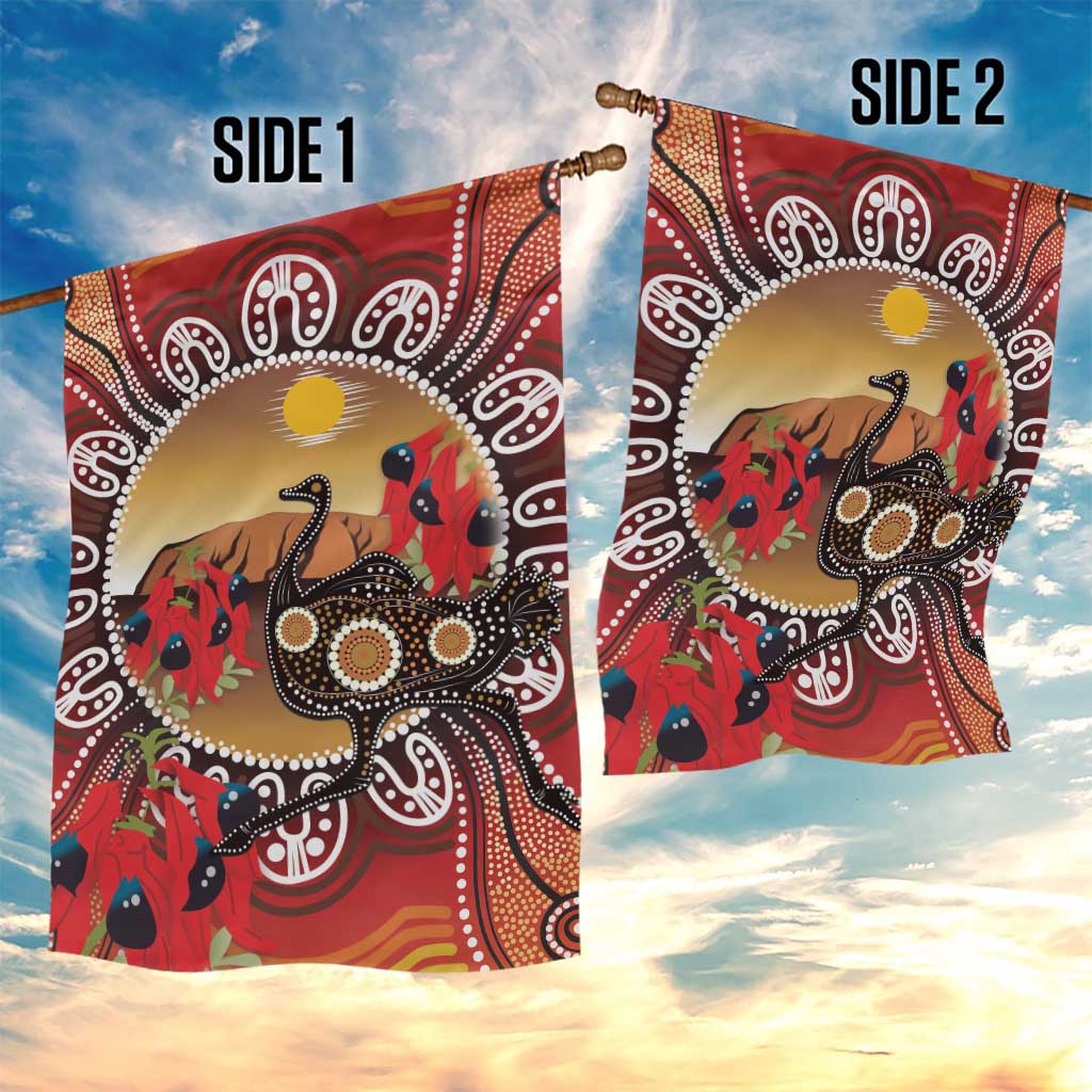 Sturt's Desert Pea And Emu Australia Garden Flag Uluru Aboriginal Art