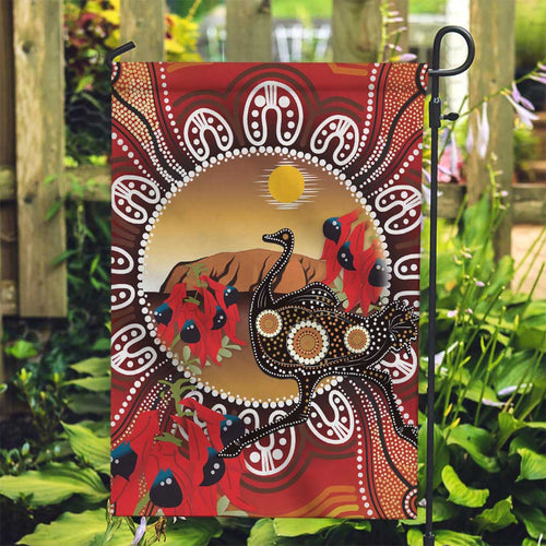 Sturt's Desert Pea And Emu Australia Garden Flag Uluru Aboriginal Art