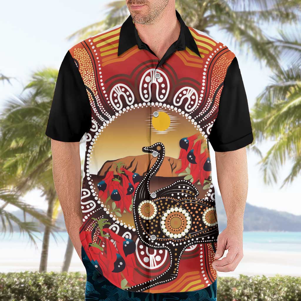 Sturt's Desert Pea And Emu Australia Hawaiian Shirt Uluru Aboriginal Art