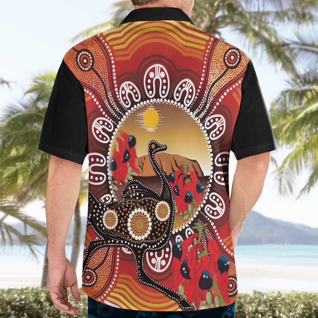 Sturt's Desert Pea And Emu Australia Hawaiian Shirt Uluru Aboriginal Art