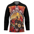 Sturt's Desert Pea And Emu Australia Hockey Jersey Uluru Aboriginal Art - Aussie Hoodie