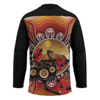Sturt's Desert Pea And Emu Australia Hockey Jersey Uluru Aboriginal Art - Aussie Hoodie
