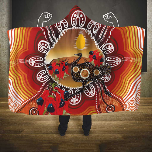 Sturt's Desert Pea And Emu Australia Hooded Blanket Uluru Aboriginal Art