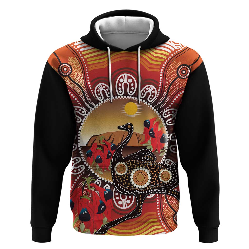Sturt's Desert Pea And Emu Australia Hoodie Uluru Aboriginal Art